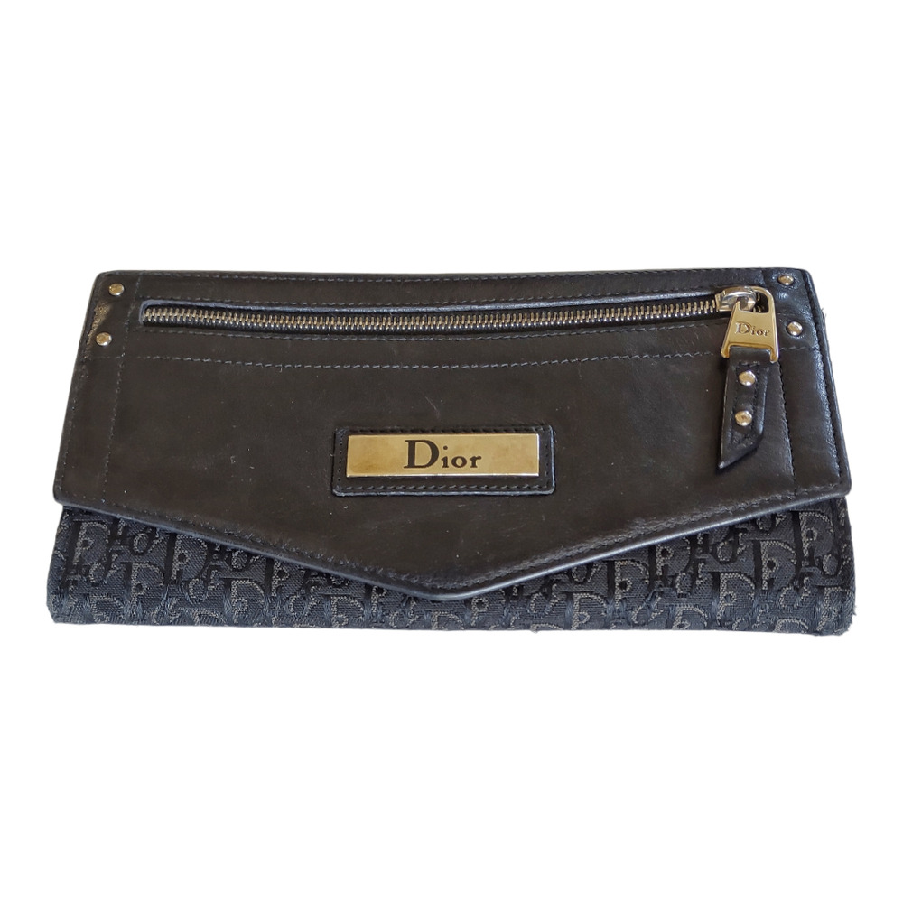 DIOR Black Leather Envelope Wallet Monogram Canvas & Leather Luxury Handbags